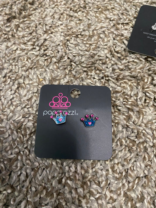 Blue & Pink Crown Earrings