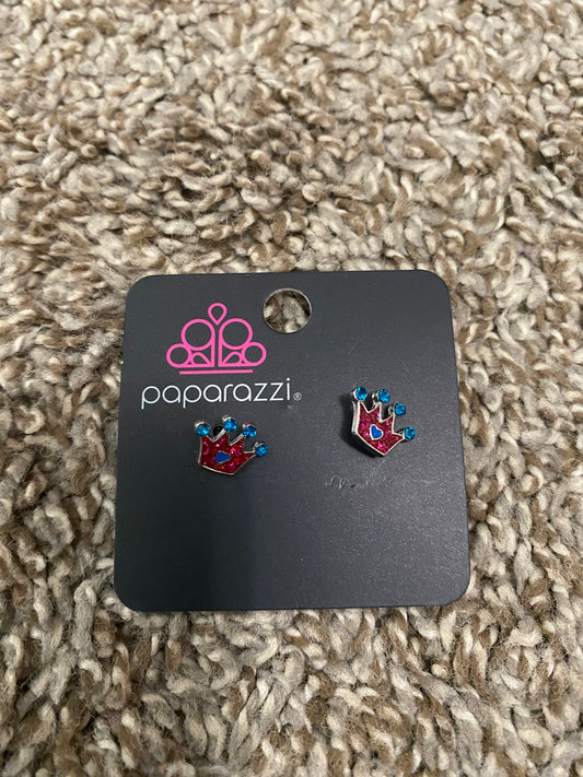 Pink & Blue Crown Earrings
